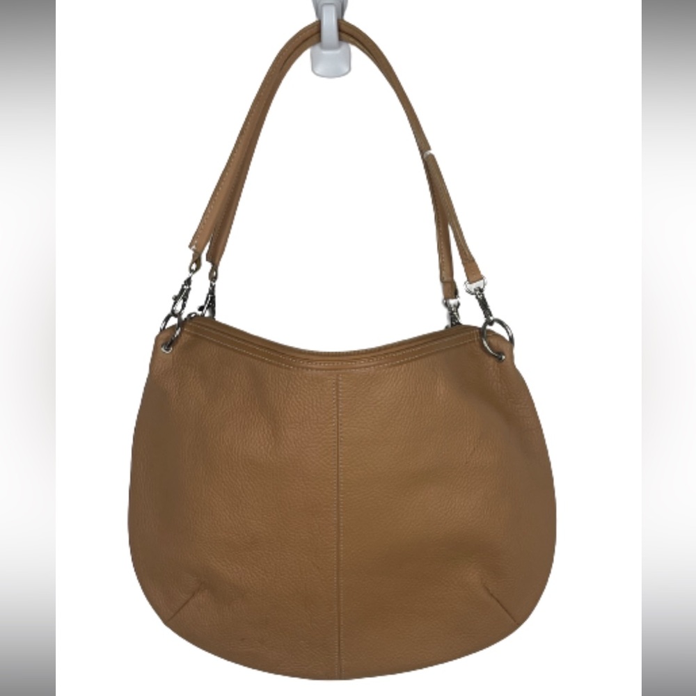 Genuine leather purse, camel, with flowered lining in orange